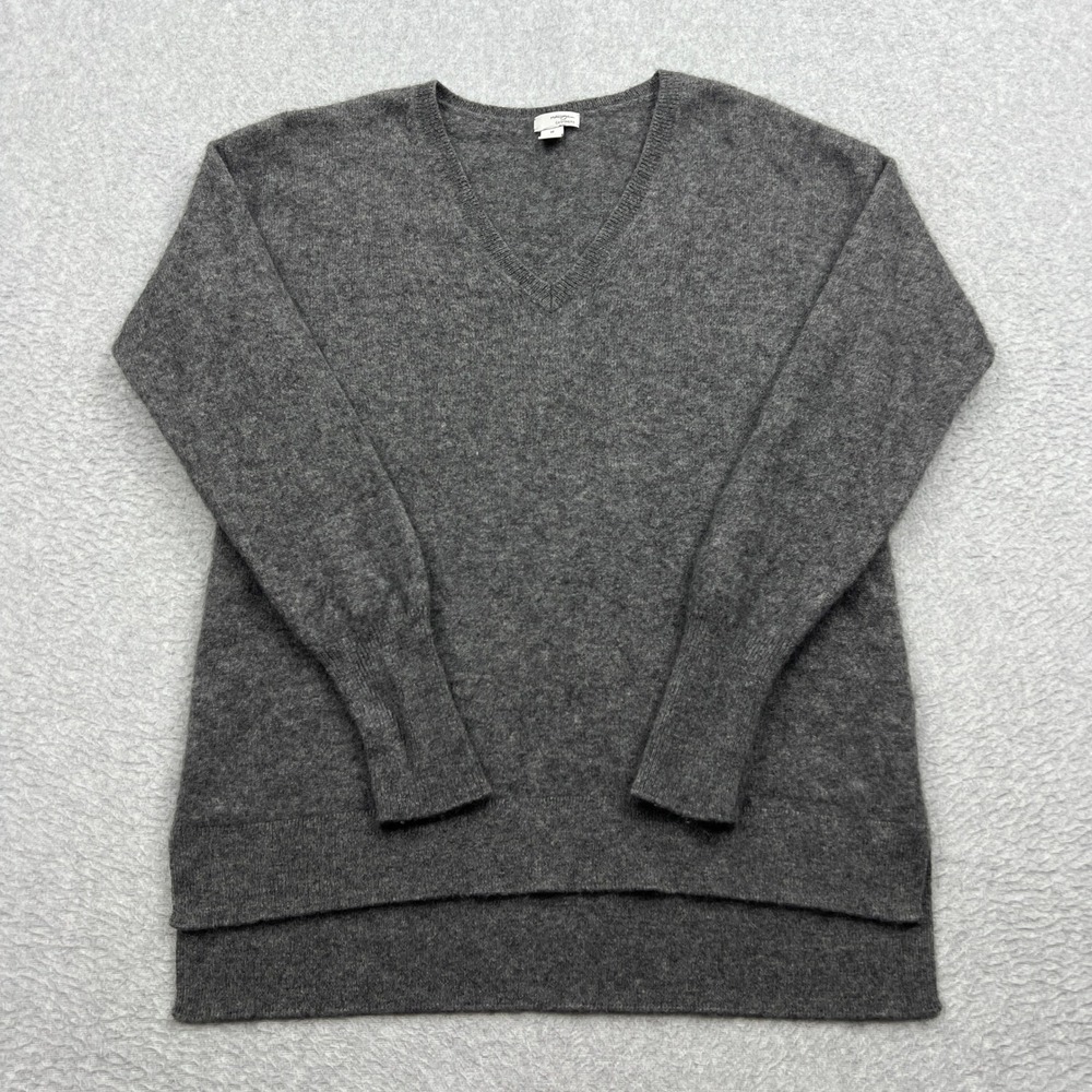 Halogen‎ Sweater Women's Medium Gray 100% Cashmere V-Neck Long Sleeve Pullover